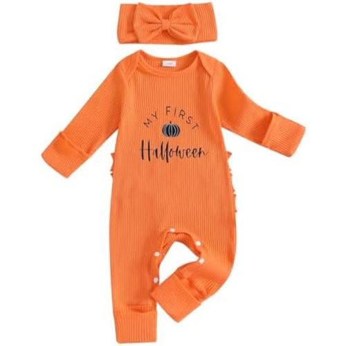 My First Halloween Baby Girl Outfit Pumpkin Long Sleeve Romper Jumpsuit Halloween Onesie Infant Newborn Clothes