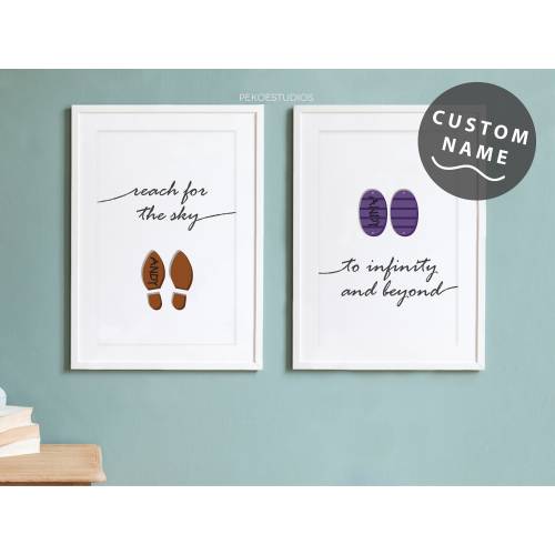 PERSONALISED NAME Toy Story Nursery Wall Art, Woody Buzz Boots with Andy Name, Minimal Digital Print, Baby Room Decor, Movie Quotes