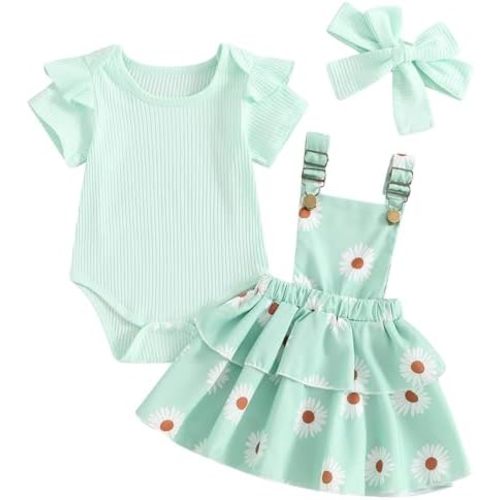 Mubineo Baby Girl Summer Clothes Cute Outfits Short Sleeve Romper Overall Skirt Dress Headband 3PCS Newborn Outfit