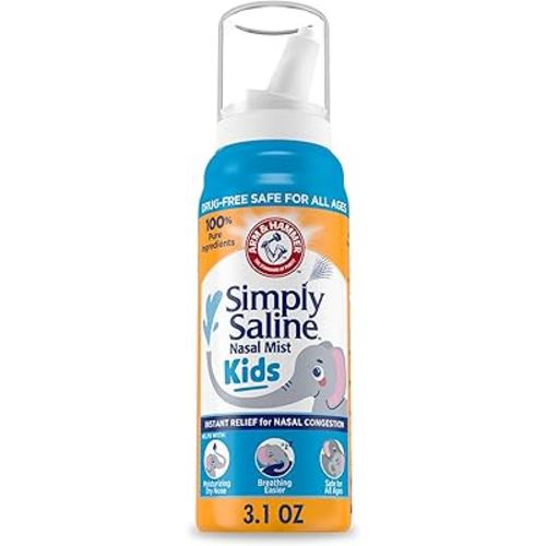 ARM & Hammer Simply Saline Kids Nasal Mist, Saline Spray for Gentle Nasal Congestion Relief, 3.1 Oz