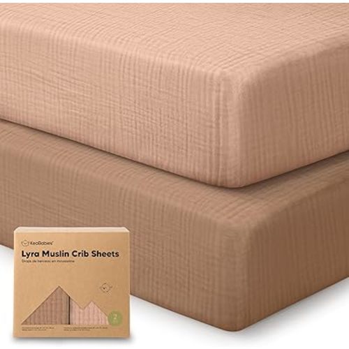 KeaBabies 2-Pack Muslin Crib Sheets for Boys, Girls - 100% Organic Cotton Fitted Baby Crib Mattress Sheet, Soft Breathable Standard Toddler Bed Cover Bedding Set, Neutral, Durable 52x28 (Russet)