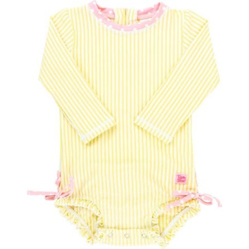 Girls Seersucker Long Sleeve UPF50+ One Piece Rash Guard, 3-6M