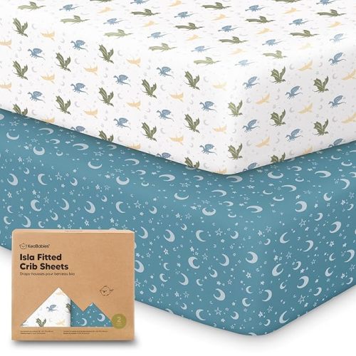KeaBabies 2-Pack Baby Crib Sheets for Boys, Girls - 52x28 Viscose Derived from Bamboo Toddler Bed Sheets Neutral, Fitted Crib Mattress Cover for Standard Baby Bedding, Soft & Cozy (Dragon Tale)