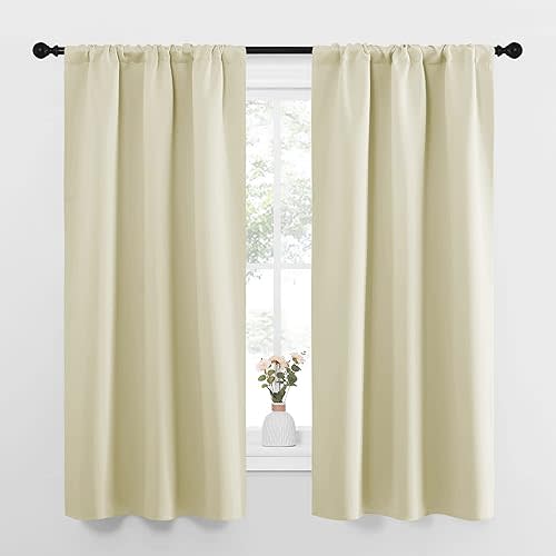 NICETOWN Bedroom Curtains for Kids Room, Window Treatment Thermal Insulated Solid Room Darkening Drape Panels for Girls Room (Beige, Set of 2, 34 inches Width by 63 inches Length)