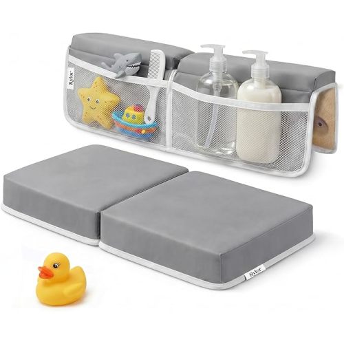 Rylor Premium Baby Bath Kneeler Mat & Elbow Rest Pad Set – Comfortable Bath Kneeler and Elbow Kneeling Rest Pad for Parents, Extra Long 26'', 2.4'' Thick, Non-Slip Support for Easy Bath Time (Gray)