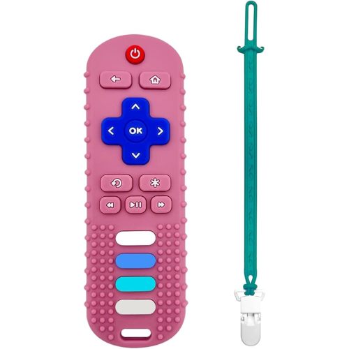 Baby Teething Toys, Food Grade Silicone Teethers for Babies 3 6 12 18 Months, Fake TV Remote Shape with Silicone Pacifier Clip Infant Chew Toys for Boys and Girls, Freezer BPA Free