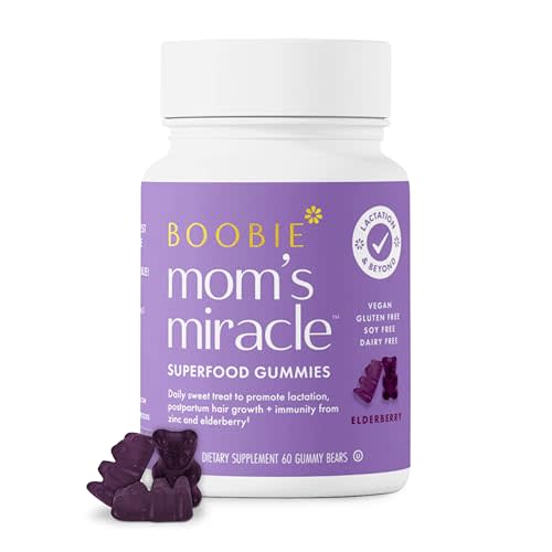 Boobie Bears Lactation Support Gummies | Helps As Milk Supply Booster & Supports Immune Health & Hair Growth | Breastfeeding Supplements with Zinc & Elderberry for Milk Supply Increase, 60 Count
