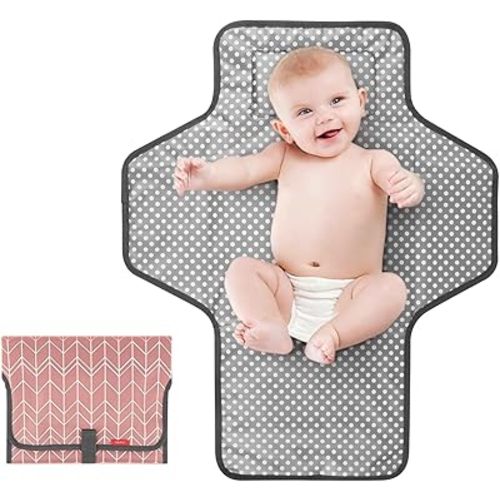 Babebay Waterproof Portable Diaper Changing Pad, Foldable Travel Changing Mat for Baby Girl Boy, Lightweight Travel Changing Station, Boho Geometric Pattern