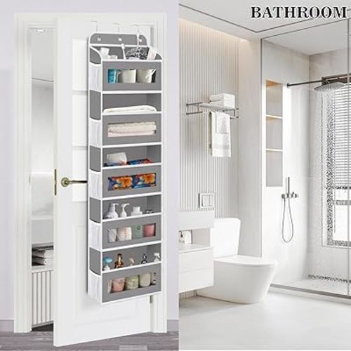 Over The Door Organizer Storage 2 Pack, 5 Shelves Door Organizer Hanging with 10 Mesh Pockets, Behind Door Storage - Ideal for Newborn, Nursery, and Baby Essentials Daily Use(Light Gray)