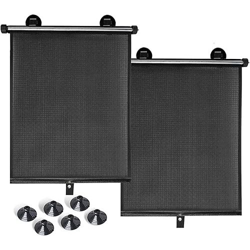 Car Side Window Sun Shade - 2 Pack Retractable Car Roller Sunshade, Car Window Shades for UV and Sun Glare Protection Baby Car Travel Accessories (15"x17")