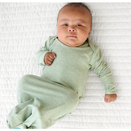 Heather Sage Ribbed Infant Gown - Little Sleepies