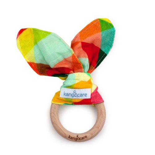 Kanga Care Muslin Crinkle Bunny Ear Teething Ring : Finn Multi