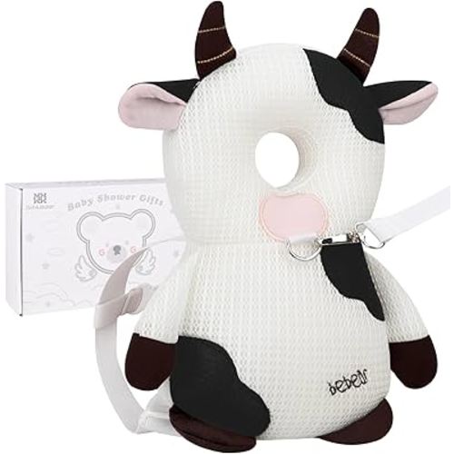 Bebamour Baby Walkers Head Protector Toddler Adjustable Baby Safety Pad Backpack Wear for Crawling with Safety Leash (New White)