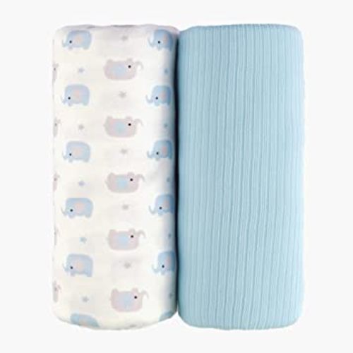 Jersey Swaddle Blanket, Ultra Soft Stretchy Receiving Blanket, Baby Boy Newborn Swaddle Wrap, 40 x 30 inches, 2 Pcs, Elephant