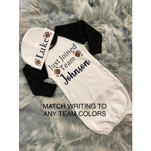 Newborn boys football coming home outfit - newborn boys baby gown - newborn boys football take home outfit - newborn boys hospital outfit