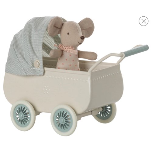 Pram with baby mouse - Mint - Maileg USA