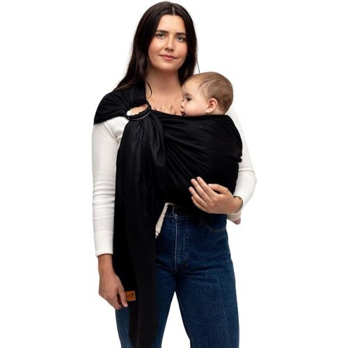 WildBird - Ring Sling Baby Carrier - 0-36 Months (up to 35 lbs) - Standard (74") Raven & Bronze Ring - Front, Hip or Back Carry - Adjustable Fit - Natural Linen - Baby Essentials - New Mom Gifts