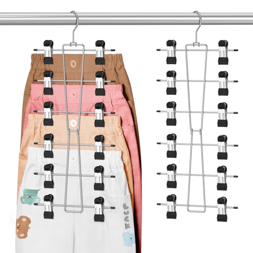 DOIOWN 6-Tier Baby Hangers with Clips - Space Saving Kids Pants Hangers for Babies & Kids Pant,Skirt,Clothe,Adjustable Stainless Steel Toddler Clothes Hanger for Newborn Children Closet Organization