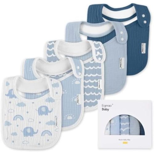 Muslin Bibs for Baby Boys Girls,Organic Muslin Baby Bib for Drooling and Teething,Soft Bandana Drool Bibs 5 Pack