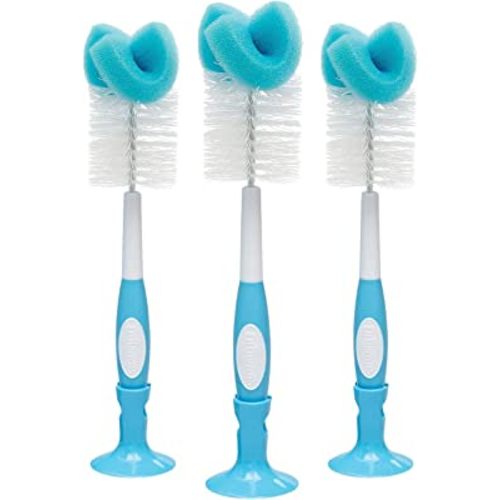 Dr. Brown's Baby Bottle Cleaning Brush with Sponge and Scrubber - Blue - 3-Pack