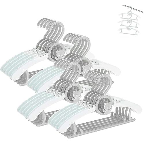Baby Nursery Closet Hangers, Ultra Thin Non-Slip and Extendable Laundry Infant Pant Hanger for Newborn Clothes - 20pcs Grey Gift - Adjustable Children Coat Hanger for Girl Boy Toddler Kids Child