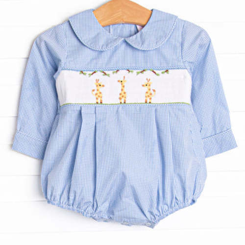 Spotted in the Savanna Smocked Bubble, Blue – Stitchy Fish