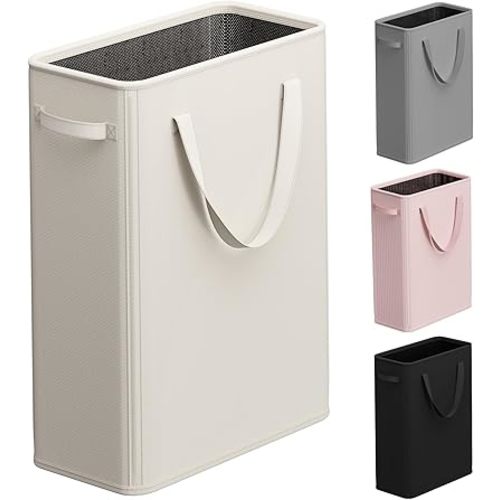 Optish 50L Slim Laundry Hamper, Baby Hamper for Nursery with Handles, Narrow Laundry Basket for Dorm, Bedroom, Living Room, Collapsible Laundry Basket, White