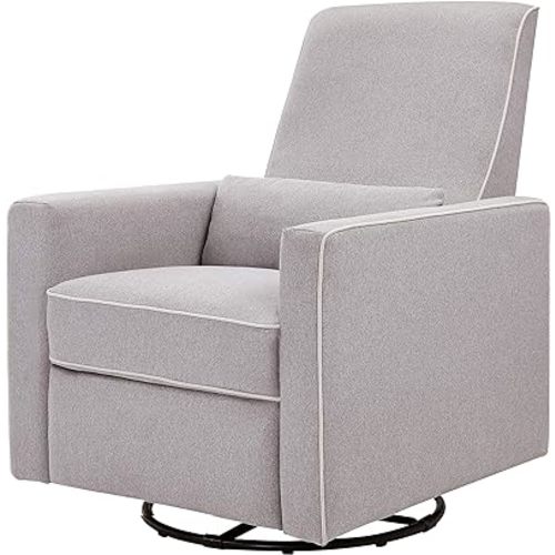 DaVinci Piper Upholstered Recliner and Swivel Glider in Grey with Cream Piping, Greenguard Gold & CertiPUR-US Certified