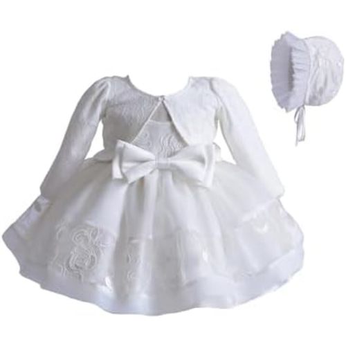 Newborn Baby Girl Christening Dress White Lace Baptism Dresses Tutu Birthday Party Princess Dresses with Hat Outfits