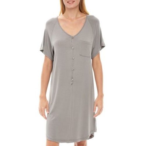 Adr Womens Soft Knit Short Sleeve Nightgown, Button Down Night Shirt Pajamas Dark Heathered Gray Xs