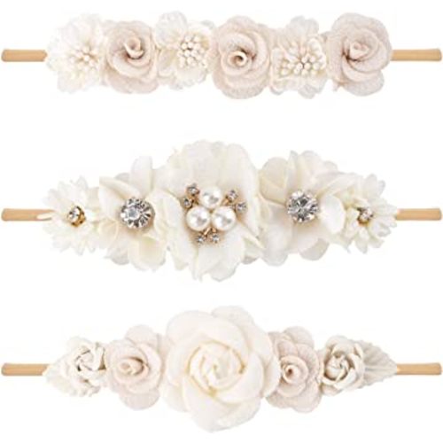 Baby Headbands Set Flower Hair Bows Accessories-Elastic Hair Band Crown FLoral Wraps Birthday Gifts for Girls Newborn Infant Toddler 3Pcs
