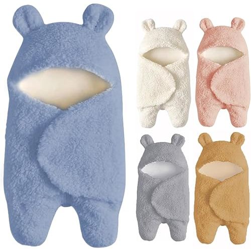 Baby Swaddle Blanket Boys Girls Cute Bear Plush Essential Receiving Blanket Ultra-Soft Newborn Registry Sleeping Wraps for Infant 0-6 Months - Blue
