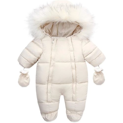 Baby Girl Winter Snowsuit Toddler Jacket Clothes For Boy Infant Jumpsuit Hoodied - White - 18-24 Months