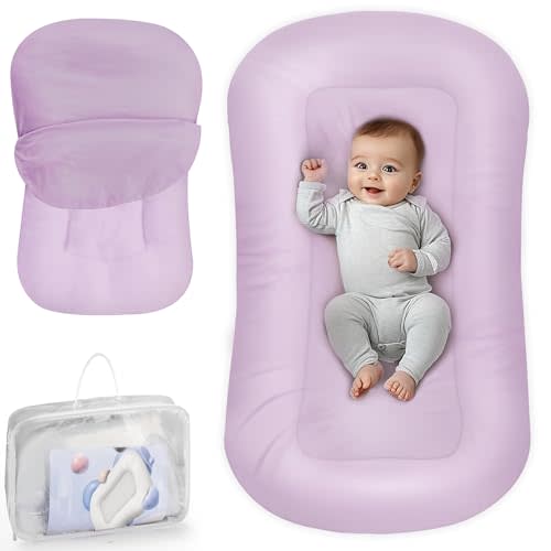 Infant Support Cushion - Baby Support Cushion for Newborn, 0-24 Months, Portable Tummy Time Mat for Home and Travel, Soft Cotton, Supervised Use, Baby Essentials Gift, Purple (Cover Included)