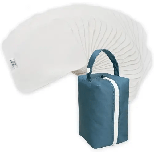 Nora's Nursery Reusable Baby Wipes, 100% Cotton Washcloths, Soft and Absorbent Towels for Newborn Bath and Face, Includes 20 Wipes with 1 Waterproof Pod for On-The-Go Moms, Sea