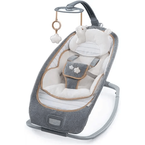 Ingenuity Boutique Collection Plush Modern Baby Rocker & Stationary Seat with Vibrations, Easy Fold, 0-30 Months Up to 40 lbs (Bella Teddy)