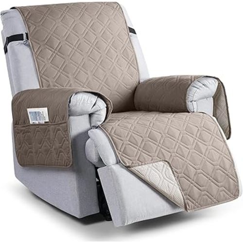VANSOFY 100% Waterproof Recliner Chair Covers, Recliner Cover Non-Slip Dog Chair Cover Furniture Protector Washable Slipcover with Pocket, Elastic Straps for Pets, Dogs(Khaki, 23.6")