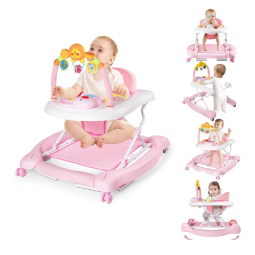 5-in-1 Baby Walker, Baby Walkers for Boys Girls 6-12 Months, Foldable Activity Walker, Toddler Infant Walker with Bouncer, Adjustable Height, Removable Footrest, Feeding Tray, Music