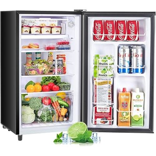 Upgraded Mini Fridge for Bedroom 3.2 Cu.Ft Small Refrigerator with Freezer for Dorm Office, Compact Single Door Adjustable Thermostat Low Noise, 17.5" D x 17.7" W x 31.5" H, Black