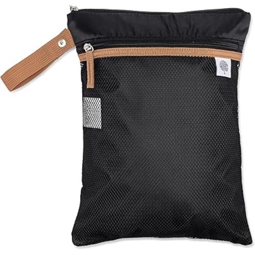 Parker Baby Cloth Diaper Wet Dry Bag - Waterproof Reusable Bag with Mesh Organizer and Zippered Pocket | Stylish, Machine-Washable, Convenient Handle for Diapers, Wet Clothes, Swimsuits - Black