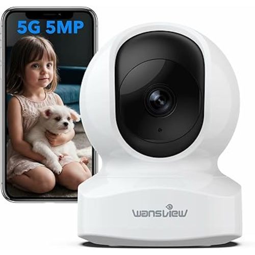 wansview Security Camera, IP Camera, WiFi Home Indoor Camera for Baby/Pet/Nanny, 2 Way Audio Night Vision, Compatible with Alexa, with TF Card Slot and Cloud, Q5 (White, 5MP)