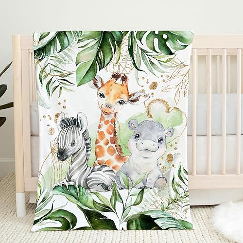 UNIQUE Safari Ultra Soft Fleece Baby Blanket 30x40in, Cute Zebra Hippo Giraffe Baby Blanket, Gender Neutral