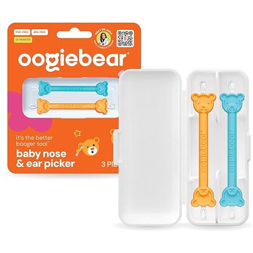 oogiebear: Baby Nose Cleaner & Ear Wax Removal Tool - Safe Booger & Earwax Removal for Newborns, Infants, Toddlers - Dual-Ended - Essential Baby Stuff, Diaper Bag Must-Have, Orange & Seafoam with case