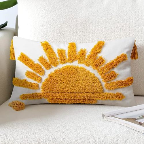 Decorative Boho Throw Pillow Covers 12x20, Lumbar Tufted Pillows Cover for Couch Bed, Sun Sunshine Pillow Cover for Kids