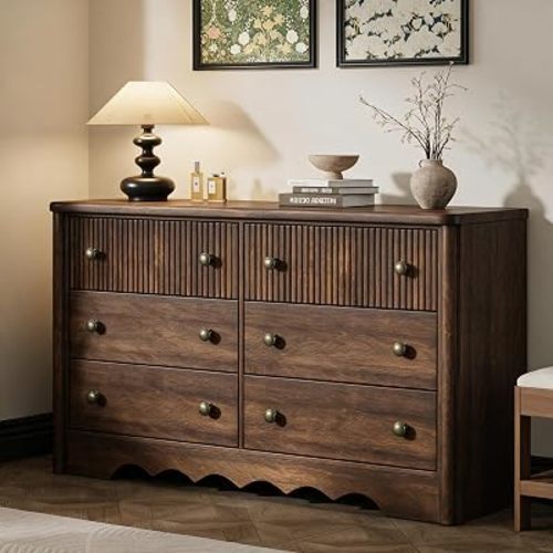 GarveeHome 6 Drawer Dresser for Bedroom, 47.2" Wide Fluted Dresser