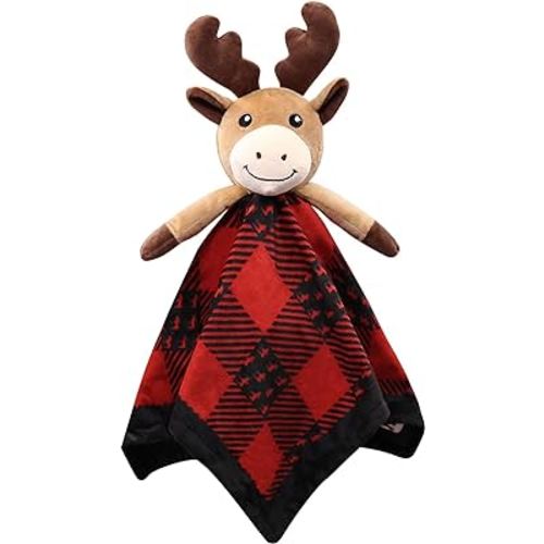 Moose Baby Lovey Security Blanket Unisex Baby Snuggly Buffalo Plaid Animal Face Soft Bedding Sleeping Plush Kids Newborn Nursery Baby Shower Blanket Lumberjack Gift Ideas