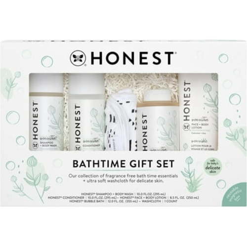 The Honest Company Fragrance Free Bathtime Gift Set | Hypoallergenic Bath Essentials for Sensitive Skin | Shampoo + Body Wash, Face + Body Lotion, Bubble Bath, Conditioner, Wash Cloth