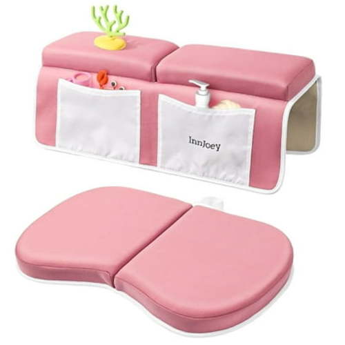 Bath Kneeler and Elbow Rest Pad Set, 1.6'' Extra Thick Bath Support for Knees and Elbows, Memory Foam Bath Mat with Toy Organizer Pockets, Quick-Dry Kneeling Pad for Bathing Baby Grey