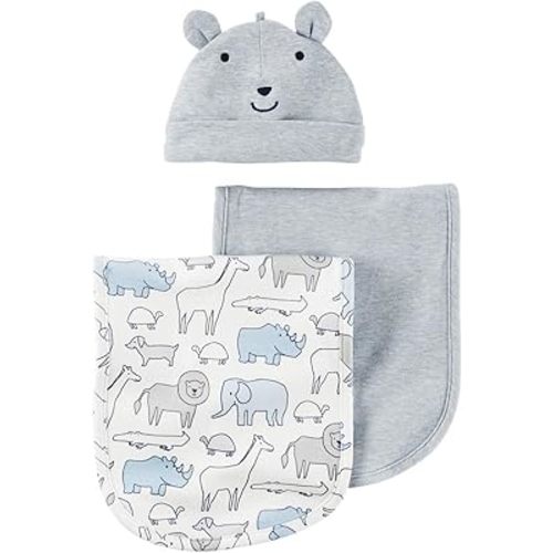 Carter's Baby Boys' 3-Piece Heathered Burp Cloth & Hat Set
