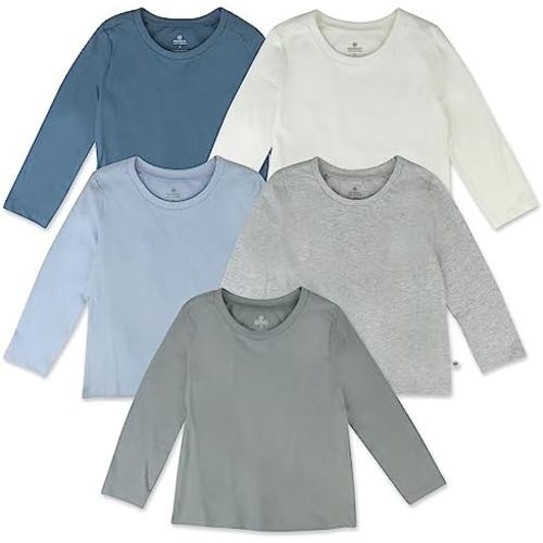 HonestBaby 5-Pack Long Sleeve T Shirts 100% Organic Cotton for Toddler, Little Kids Boys, Girls